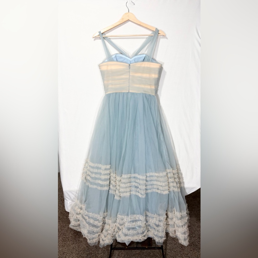 Miss Rosier Jasmine Blue Tulle Maxi Dress Size L Formal Wedding Guest - Picture 2 of 3
